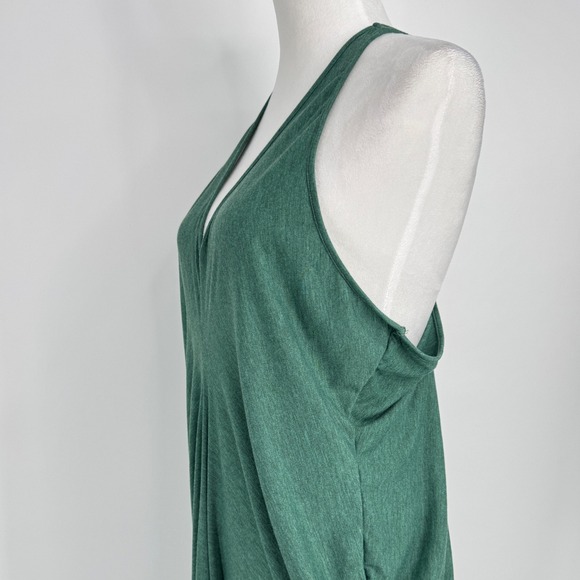 Halara Deep V Neck Backless Racerback Maxi Dress Green XL Ruched Casual - Picture 6 of 12